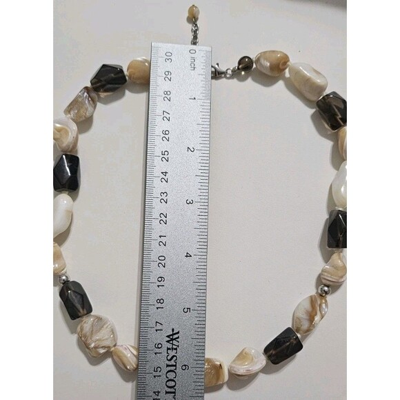 Vintage Sterling Silver 925 Onyx Mother Of Pearl Beaded Necklace - Picture 3 of 6